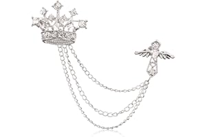 GBAHFY Cross Crown Long Chain Brooch Rhinestone Tassel Brooch Pin Retro Crystal Suit Pins Collar Pin Coat Tassel Chain Lapel Pins for Men's Suit Accessories