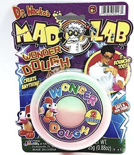 Dr Whackos Mad Lab Wonder 2 Color Dough Stretchy Bouncy Green &amp; Orange Medium 25g Putty 88oz Goop