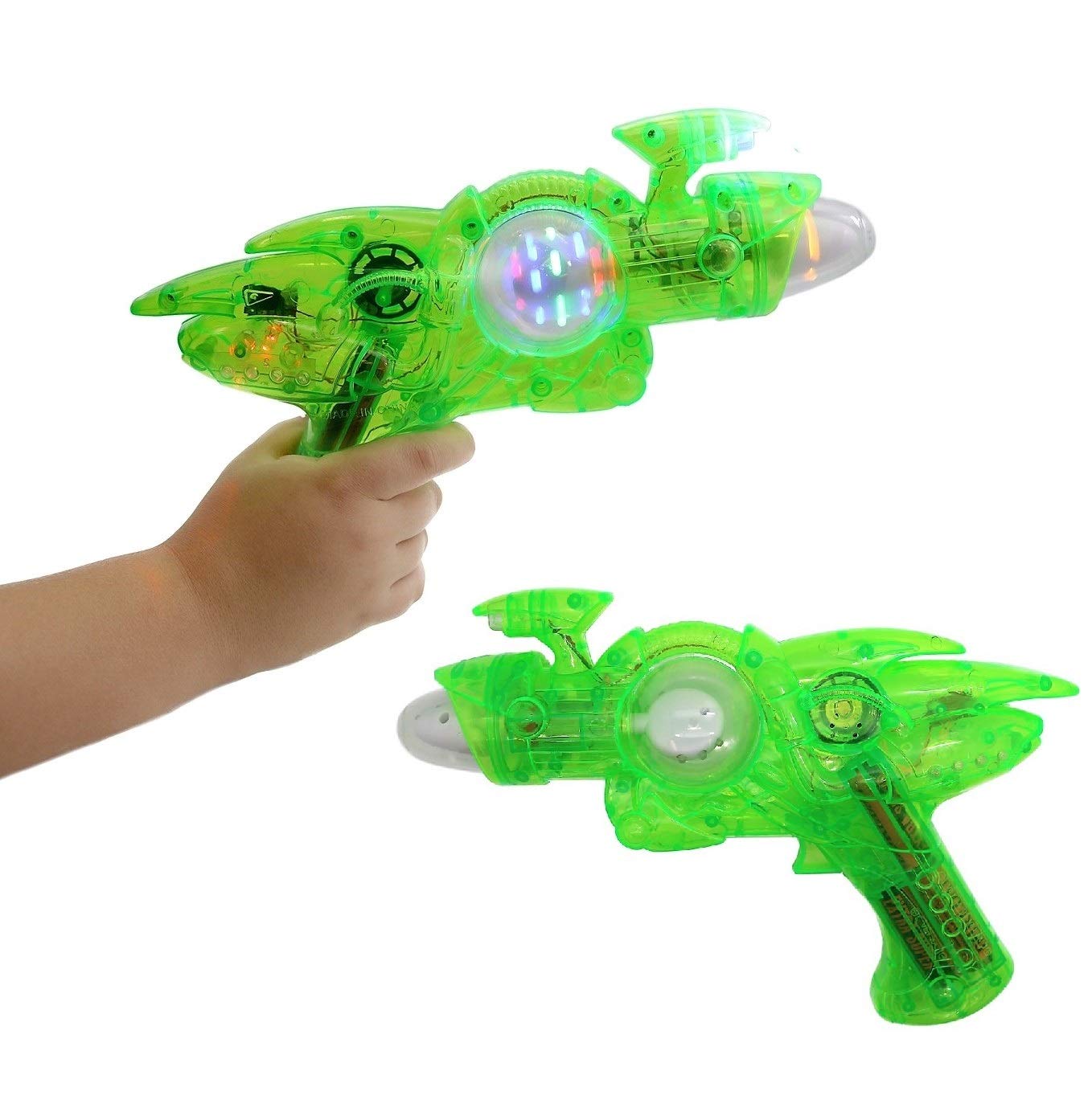 Photo 1 of - 2 Pack - NEON Green Light-up Galaxy Space UV Glow Super Space Blaster Flash Gun (11") Noisy Blacklight Reactive Glow in Dark Space Blaster. Plastic. with Sound Effects.