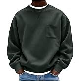 Crew Neck Sweatshirt For Mens With Chest Pocket V-Stitch Vintage Pullover | Mens Crewneck Sweatshirts,Big and tall,Hiking,Fashion,Casual,Sport,Ribbed,Baggy,Mens Long Sleeve Shirt Tops