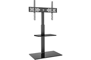 FITUEYES Floor TV Stand for 32-60 in TVs, Durable Glass Base & Metal Frame, 70 Degrees Swivel Mount, Height Adjustable TV Mou