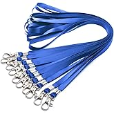 Lanyards 10 Pcs Bulk Lanyard for Id Badges Flat Blue Lanyard with Badge Clip Swivel Hook (10, Blue)
