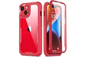 FUNMIKO iPhone 14 Case with Screen Protector,Mili-Grade Heavy Duty Protection Pass 21ft. Drop Tested Durable Slim-fit Clear Plastic Cover Protective Phone Case for Apple iPhone 14 6.1" Red