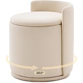 LGENHOOM 360&deg; Swivel Makeup Chair with Storage, Upholstered Accent Stool with Back, Round Vanity Stool Ottoman for Living Room, Makeup Room, Bedroom (Cream)