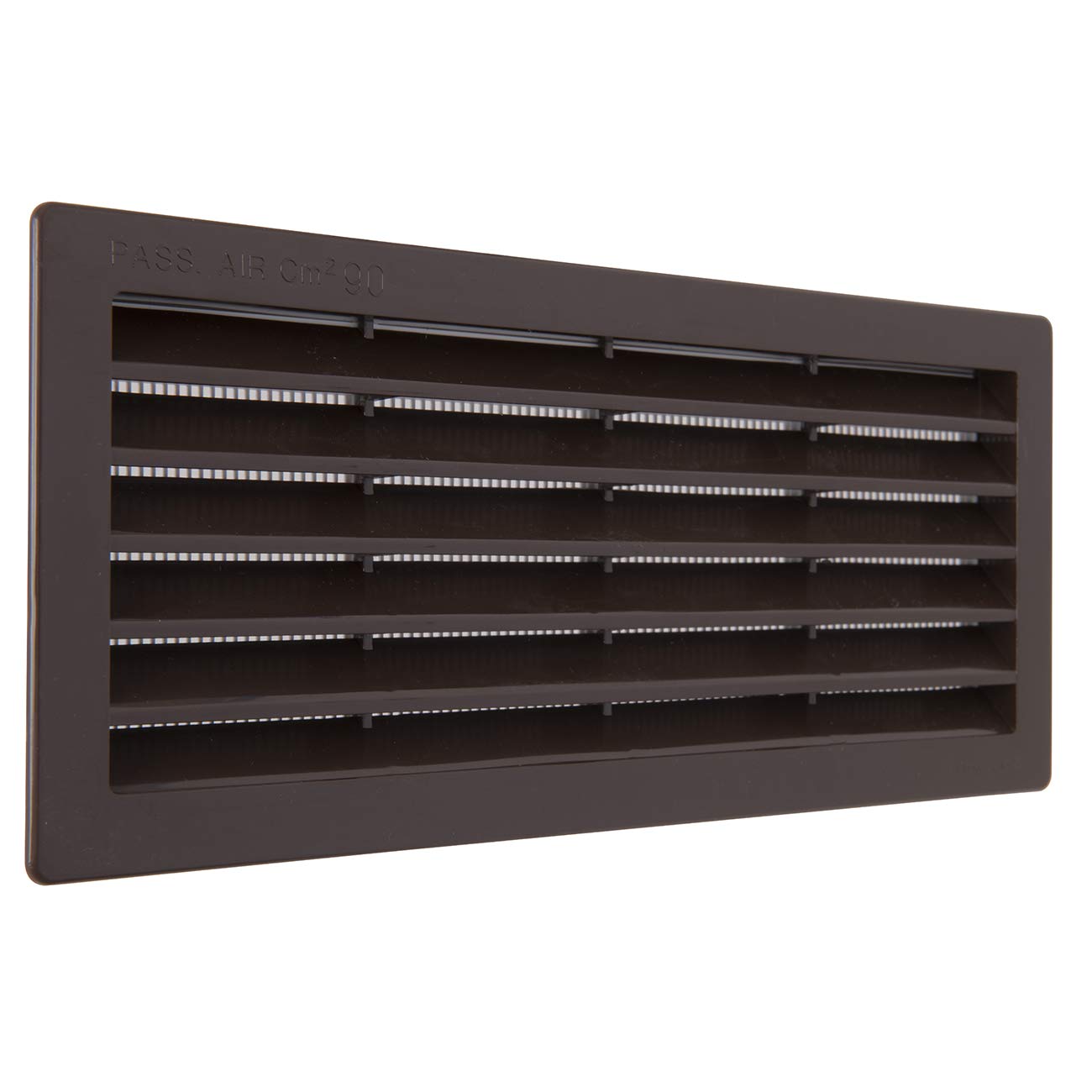 La Ventilazione P25R2510M Ventilation Grille Rectangular Brown Plastic Recessed with Insect Protection Mesh. Dimensions 254 x 108 mm