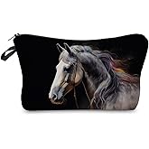 Livel lhood Horse Makeup Bag Small Organizer Bag Toiletry Zipper Pouch Black Background Horse with Colorful Hair Cosmetic Bag Birthday Present for Horse Lovers Women Friends