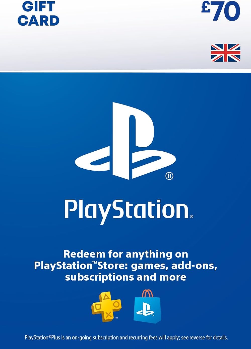 PlayStation Store Gift Card 70£ for PlayStation Plus UK Account PS5/PS4 Download