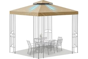 Gazebo 10 * 10 Canopy Replacement Top Cover,Waterproof UV50+ Patio Sun Shade with Two Tier Ventilated and Windproof Straps fo