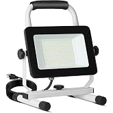 UFOND 6000 Lumen LED Work Light with Stand, 60W Waterproof Flood Light | 2 Brightness, 10Ft Power Cord, Job Site Worklight for Garage Workshop Car, Outdoor Lighting