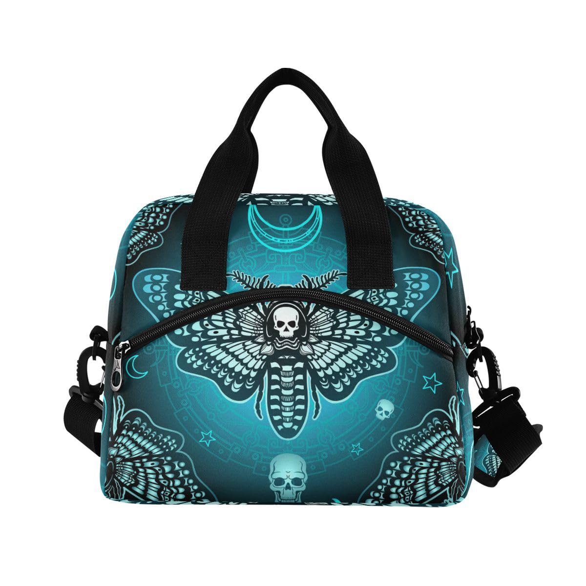 ALAZA Lunch Bags for Women Girls Boys, Butterfly Skull Blue Insulated Lunch Box with Shoulder Straps and Handle, Crossbody Tote Lunch Bag for School Office