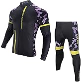 Men's Cycling Jersey Set - Reflective Quick-Dry Biking Shirt and 3D Padded Cycling Bike Long Pants and Long Sleeves Purple