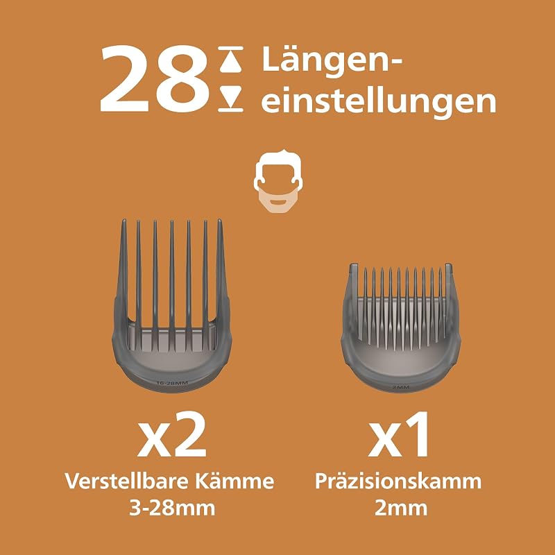 Hair Clipper Series 9000 - Haarschneider für Männer & Frauen, selbstschärfende Klingen, 28 Längen in 1-mm-Schritten, Trim-and-Flow, bis zu 180 Min. Laufzeit, 4-teiliges Barberset, HC9721/15