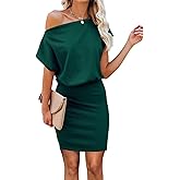 EZBELLE Women's Off The Shoulder Short Sleeve Ribbed Casual Summer Hips-Wrapped Bodycon Party Mini Batwing Dress