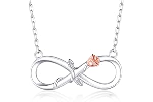 BlingGem Infinity Necklaces for Women White Gold-Plated 925 Sterling Silver Infinity Rose Flower Pendant Necklace Anniversary