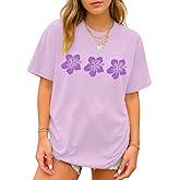 Oversized Graphic Floral T Shirts for Teens Girls Cottage Core Loose Tees Preppy Clothes Casual Aesthetic Vintage Tops