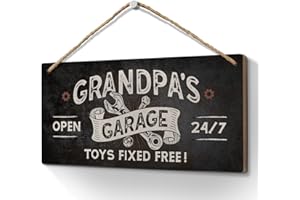 Heuhuww Grandpa Gifts,Grandpa's Garage Toys Fixed for Free Sign 6x12 Inch Vintage Garage Wall Decor Garage Signs Gifts for Papa,Papaw,Dad,Woodworking,Woodturning,Cabinet Maker,Mechanic
