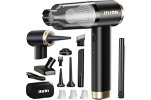 itutn Mini Car Vacuum Cleaner, 15000PA Powerful Suction, Portable Cordless Vacuum for Car, Handheld Small Vacuum Cleaner & Air Duster for Home, Desk,PC, Keyboard (Mini Vacuum + 11 attachments)
