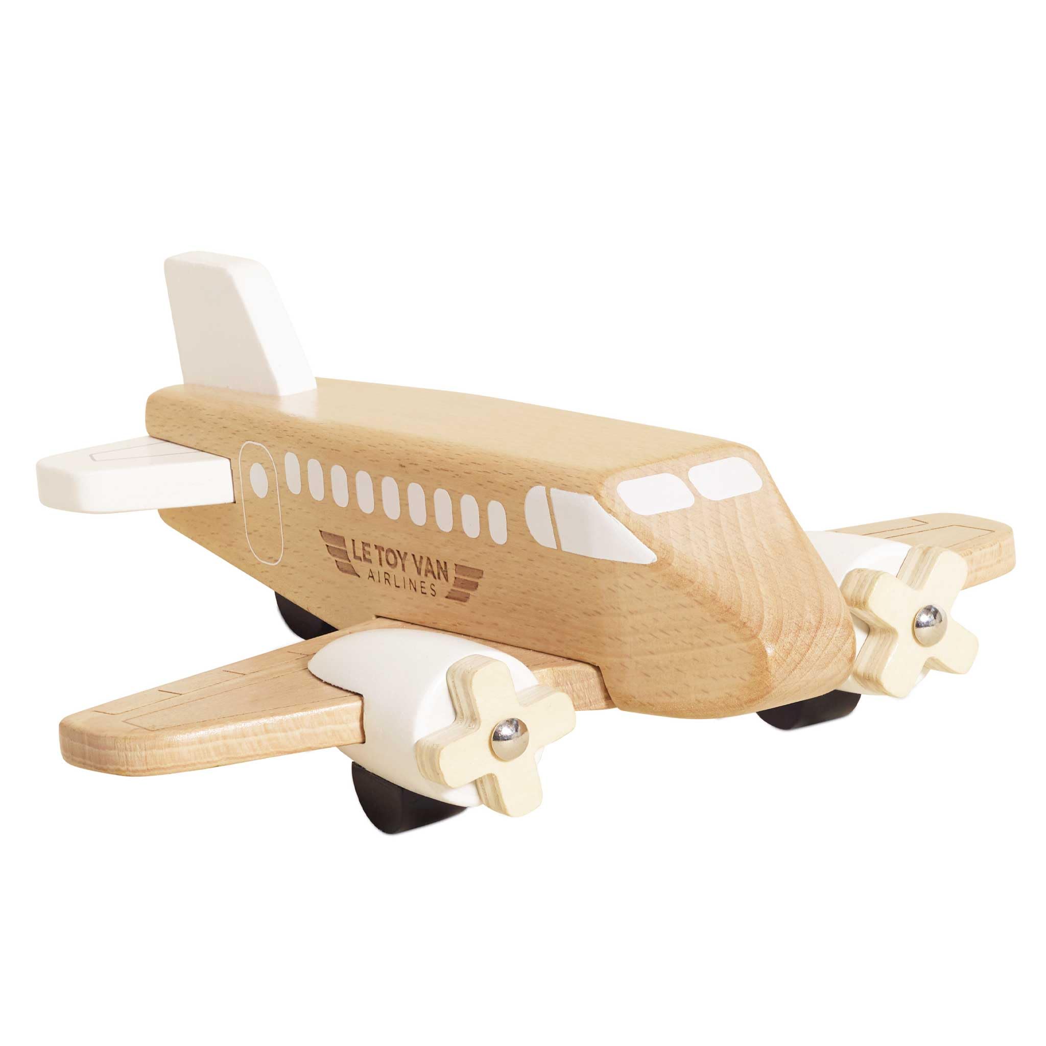 Le Toy Van – Wooden Toy Plane | Timeless Childs Play Toy with Spinning Propellers - Suitable for Ages 3+ years, Natural Wood, White