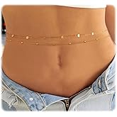 ASCOMY Waist Chains for Women 14K Gold Plated 2Pcs Body Chains Layered Cuban Pearl Satellite Beads Rope Coin Heart Pendant Belly Belt Body Chains Adjustable Bikini Body Jewelry for Women