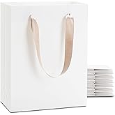 YACEYACE White Gift Bags - Medium Size, 20 Pcs, 8x4.25x10.5 Inch with Handles, Bulk Boutique Gift Bags for Birthday, Wedding, Party, Merchandise