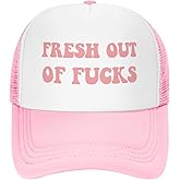 Funny Trucker Hat Fresh Out of Fucks for Women and Men Baseball Cap Breathable Mesh Pink