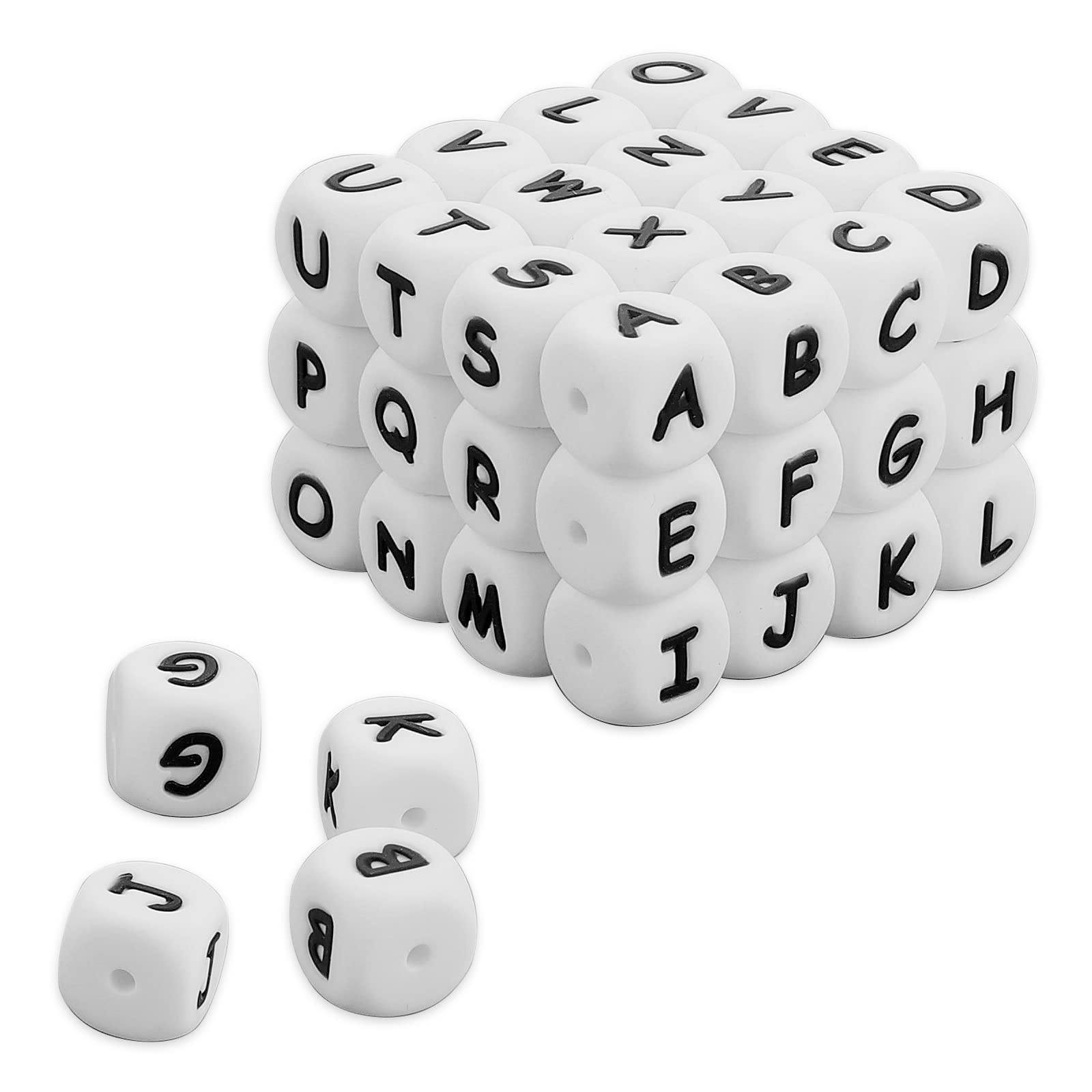 52 PCS Silicone Letter Beads, 12mm Cube Alphabet Beads Square for DIY Bracelet Necklace Jewelry Making