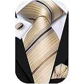 Hi-Tie Mens 70 inches Tie Set Extra Long Necktie With Cufflinks Handkerchief For Big and Tall Men Business Wedding