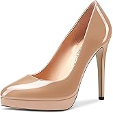 Aachcol Women Platform Stiletto High Heel Pumps Close Pointed Toe Slip-on Shoes Wedding Office Party Dress Classic 5 Inches