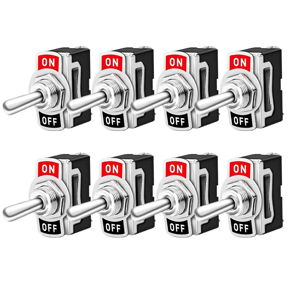 QitinDasen 8Pcs Premium Car Toggle Switch, ON-OFF 2 Position 2 Pins SPST Auto Rocker Switch, Waterproof Metal Mini Rocker Toggle Switch, for Car Truck Boat (6A 250VAC / 10A 125VAC)