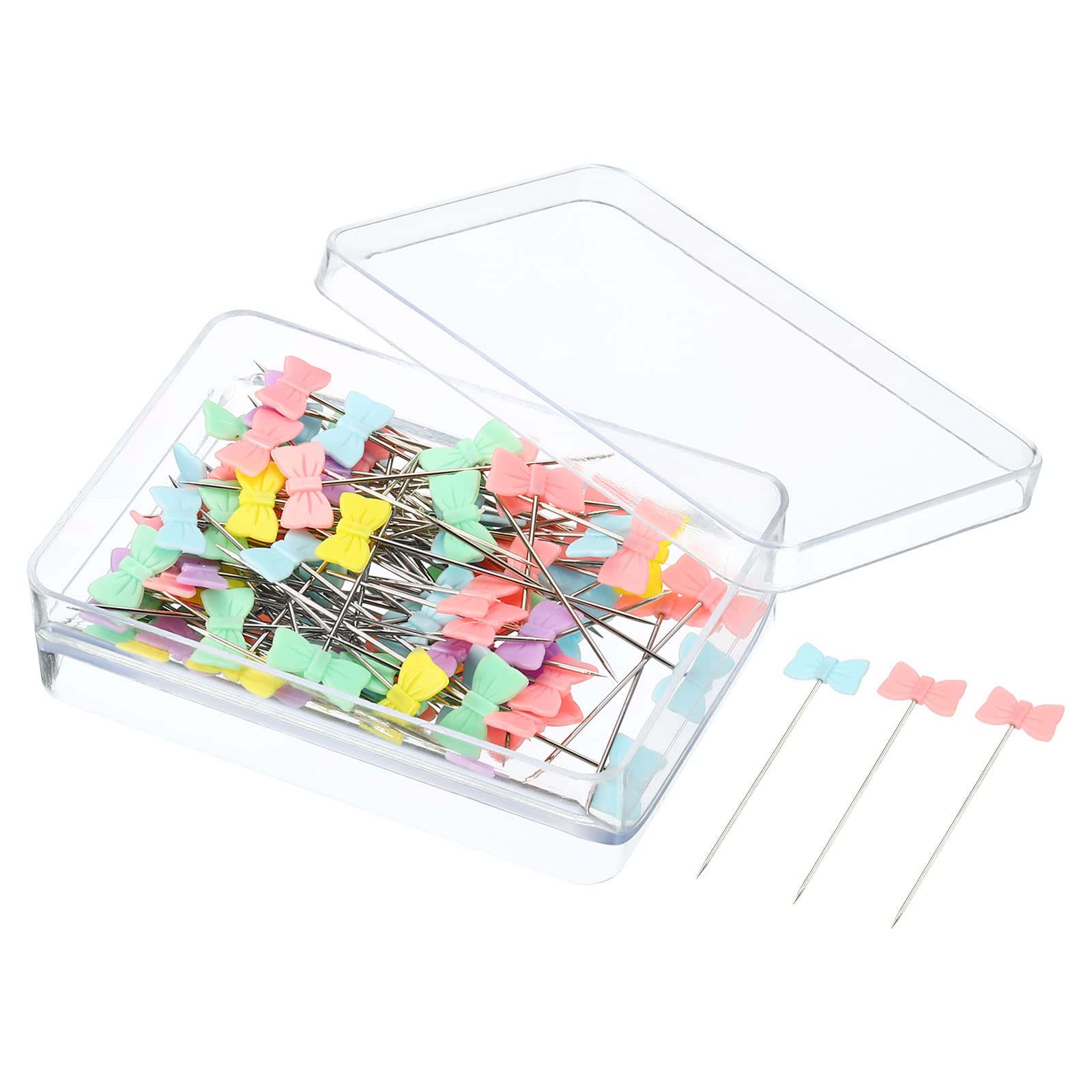 PATIKIL Sewing Pins, 100 Pack Flat Button Bow Tie Head Straight Quilting Pin for Dressmaker, Multicolor