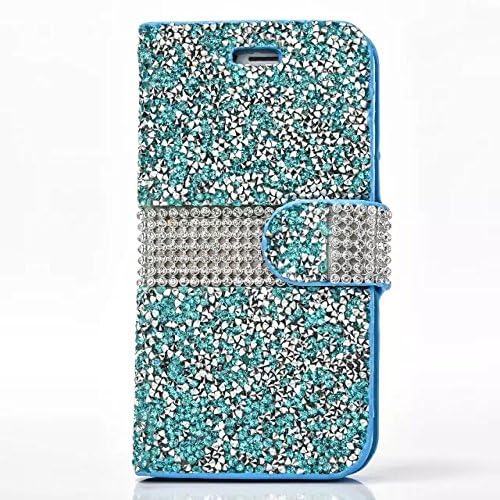 Iphone 7 Plus Case, Shinny Glitter Jelly Color Full Diamond Rhinestone Magnet PU Leather Stand Wallet Flip Case for Iphone 7 Plus 5.5"(Belt &amp; Card Cash Holder) (Blue)