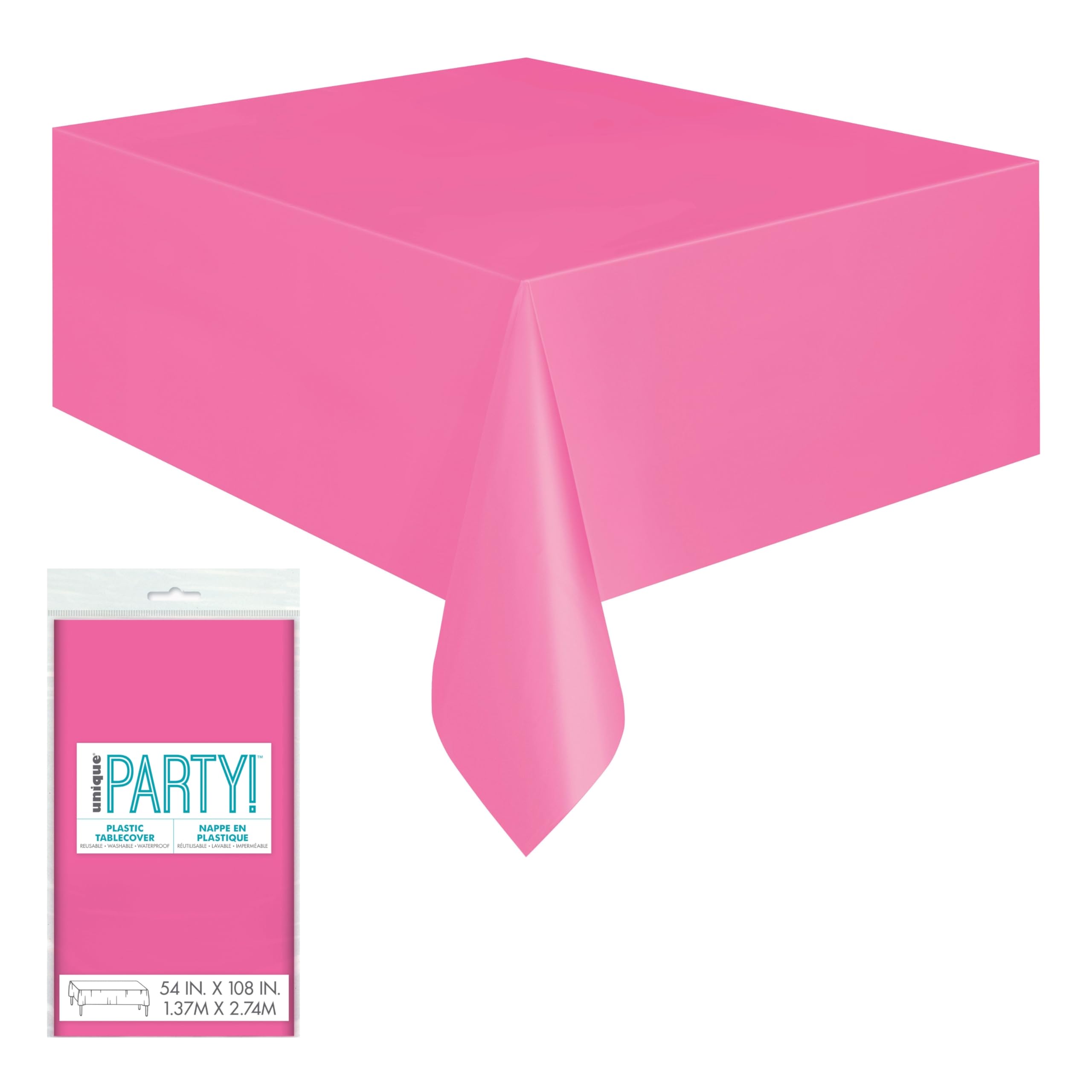 Solid Hot Pink Rectangular Plastic Table Cover (137cm x 274cm) 1 Count - Elegant & Durable Tablecloth for Parties, Events, and Home Use