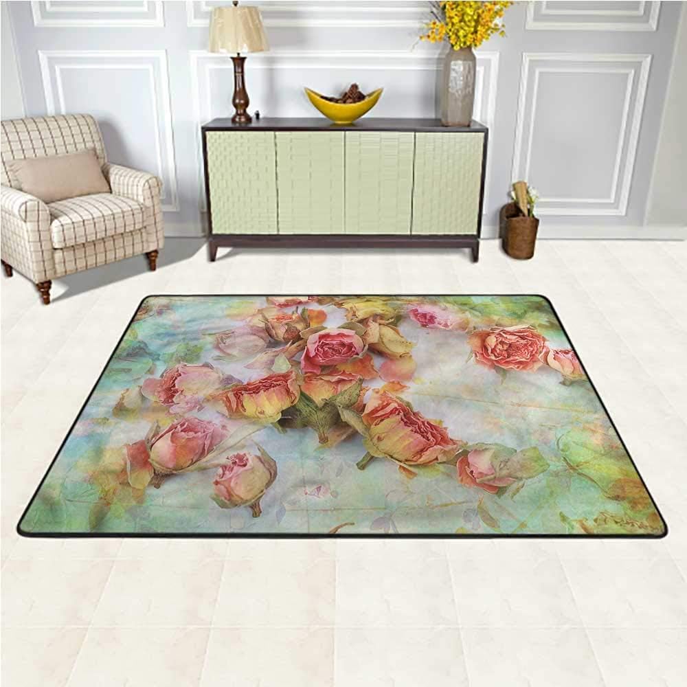 Carpet Rose, Dried Petals Nostalgia Vintage Decor Area Rug Decor Carpet Popular Colors 7 x 7 Feet