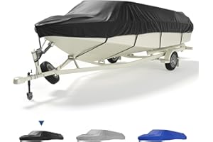 KEMIMOTO Boat Cover 14'-16' Long, Heavy Duty 600D UV Resistant Waterproof Oxford Fabric, Universal Fit for V-Hull, Pro-Style,