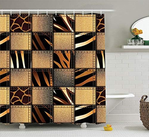 Wlioohhgs Safari Shower Curtain Set by Jeans Denim Patchwork in Safari Style Wilderness Stylish Fashionable Design Art 60W X 72L Brown Black Home Decor with Hooks