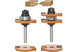 Akylin 4pcs Adjustable Tongue and Groove Set,1/4" Shaft,Additional 2Pcs Slotting Cutter Assembly (5.5mm&6mm height) and 6Pcs Shims Set for Undersized Plywood,Veneered Panels