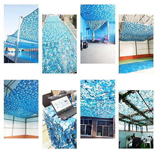 elecfan 10 ft x 10 ft Camo Net White & Blue, Outdoor Camouflage Netting Military, Camping Hunting Shooting Blind Sunscreen Camo Netting Watching Hide Party Decorations