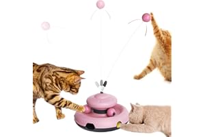 ZAABAAZINA Zaabaaziba Interactive Cat Toys, Track Balls Kitten Toy for Indoor, High-Elasticity Cat Teaser Wand Cat Feather Toy, Perfect Toy for Multi-Cat Households for All Cat Breeds Pink