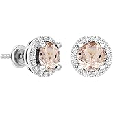 Dazzlingrock Collection Valentine's Day Gift 6 MM Each Round Gemstone & White Cubic Zirconia Ladies Halo Style Stud Earrings, Sterling Silver