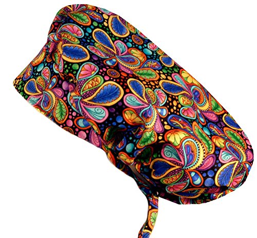 Sparkling Earth Bouffant Medical Scrub Cap - Bright Flower Paisley