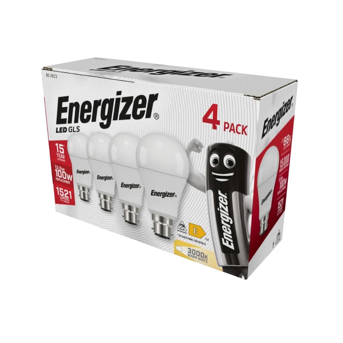Energizer GLS Replacement LED Bulb 4 Pack (Warm White B22, 100W), (ENGS14423)