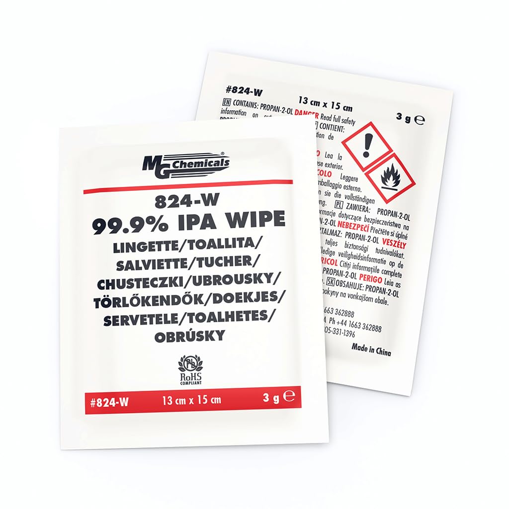 MG Chemicals 99.9% Isopropyl Alcohol Wipe, 6" Length x 5" Width (Box of 25).