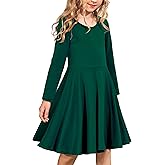 Arshiner Girls Long Sleeve Stretchy Dress A line Twirly Skater School Party Dress