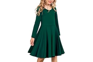 Arshiner Girls Long Sleeve Stretchy Dress A line Twirly Skater School Party Dress