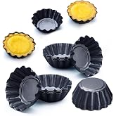 Amytalk 12 Packs Egg Tart Mold, Size 2.6 x 0.9inch, Cupcake Cake Muffin Mold Tin Pan Baking Tool, Carbon Steel
