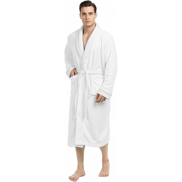 Men's Plush Fleece Bathrobe – Ankle Length, Shawl Collar, Big & Tall Size With Deep Pockets