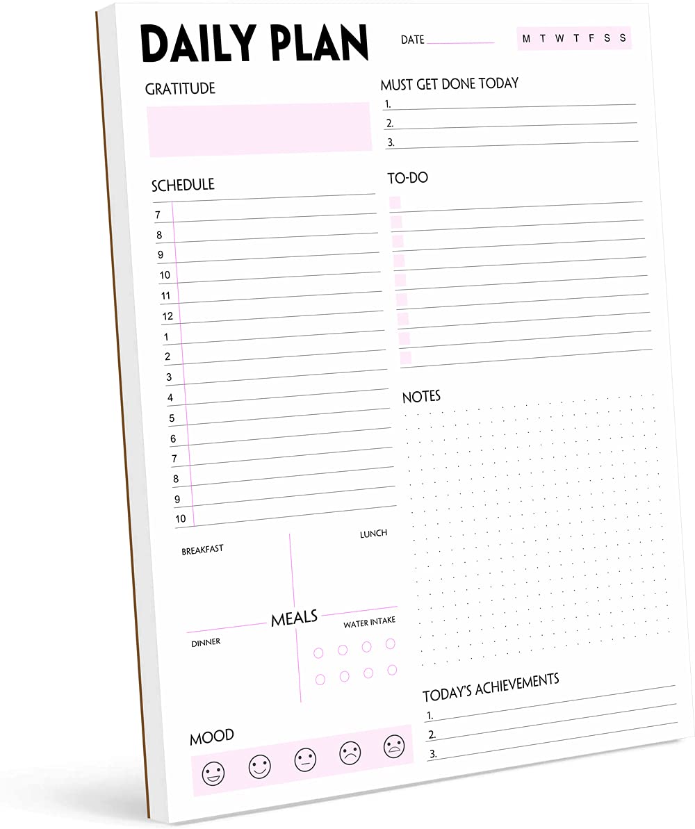 Nokingo A4 Daily Planner Pad - Calendar, Scheduler, Organizer with Gratitude, Priority, To-Do, Appointments, Notes, Meals and Water Intake Tracker, 50 Undated Tear-Off Sheets, 21.5x28cm