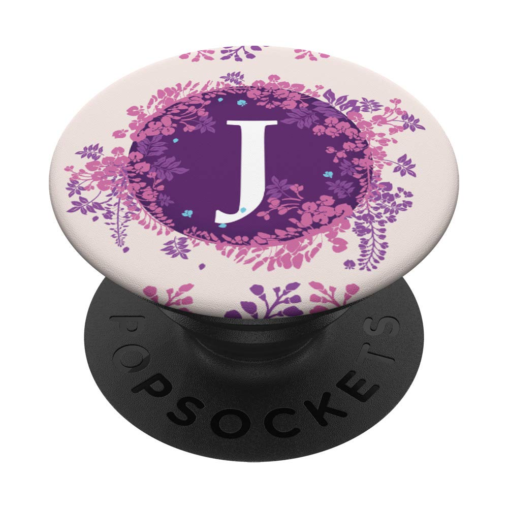 Letter J Initial Flower Pink and Purple Pattern Gift PopSockets Swappable PopGrip