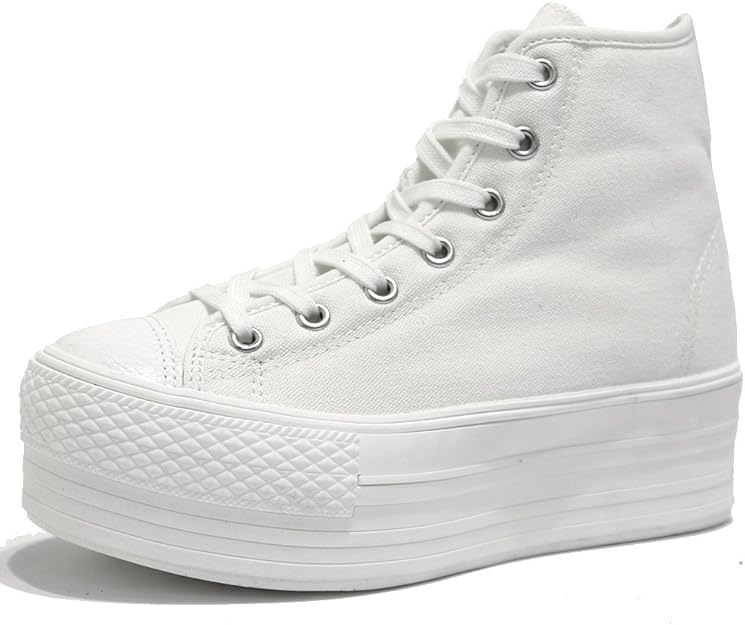 Amazon.com | Women's White Solid Canvas Zip Lace up High Top Sneakers Hi Top Trainers (9 B(M) US 