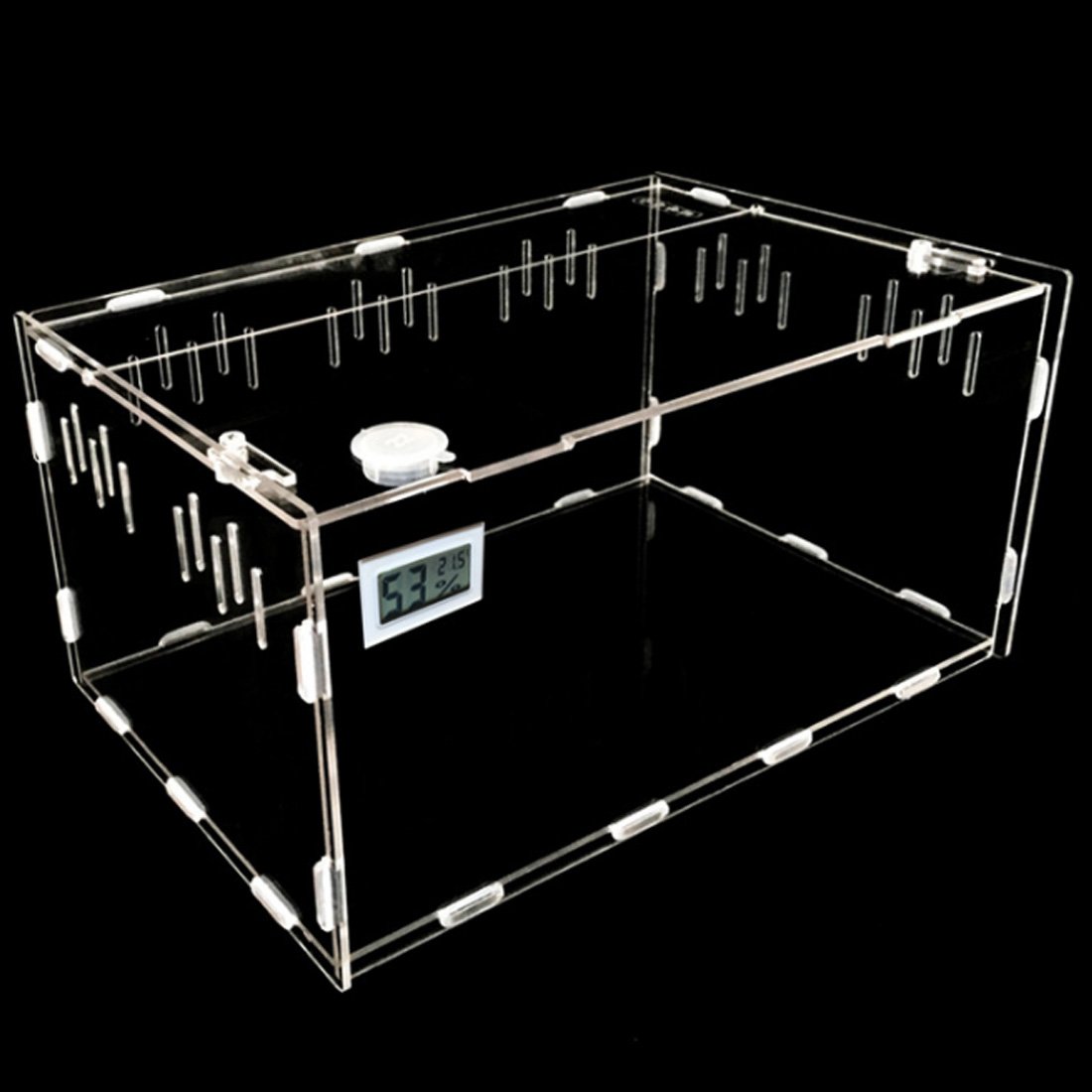 Petforu Aquarium Breeding Tank Acrylic Reptile Feeding Box with Temperature Hygrometer (Large)